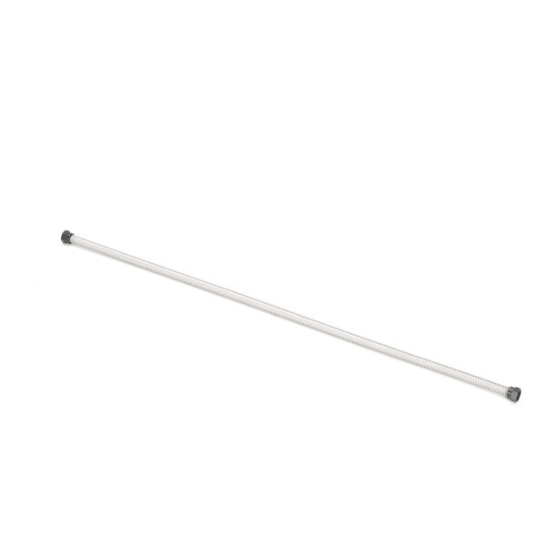 A white metal rod with black rubber caps.