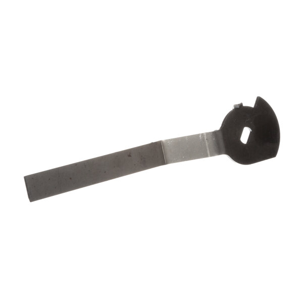 A metal tool with a black and grey handle.