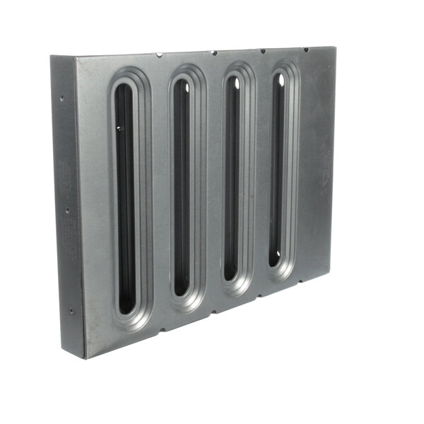 A white metal Kason trapper filter panel with four holes.