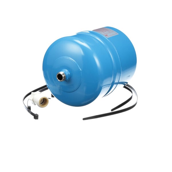 A blue cylinder with a hose attached.