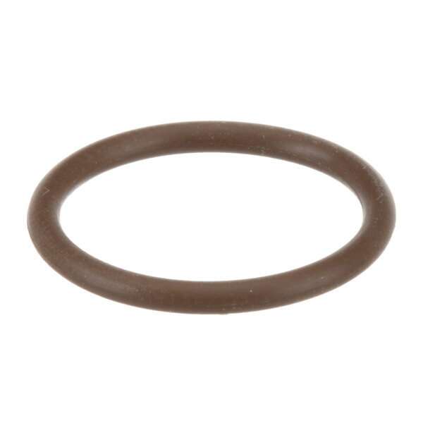 A brown rubber O-ring on a white background.