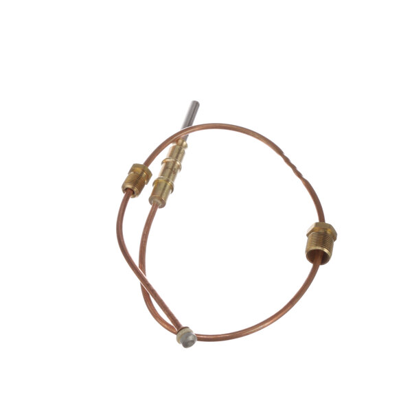 A copper thermocouple with a brass connector.