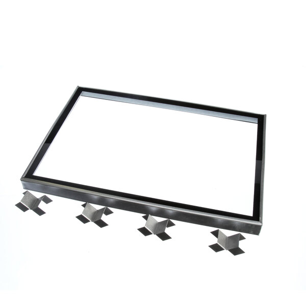 A rectangular black frame with four metal screws.