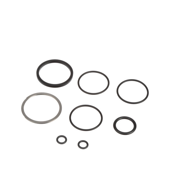 A FBD slush valve repair kit with black and silver o-rings and washers.