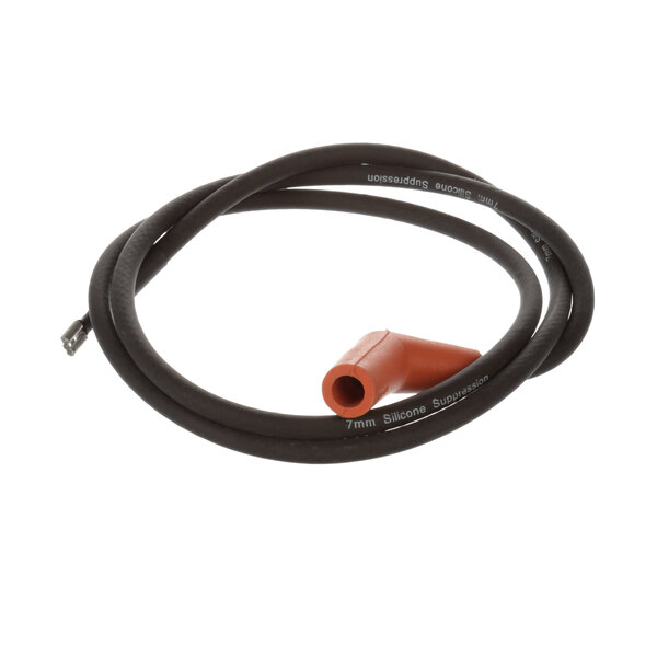 A close up of a black and orange Pitco ignition cable with a red connector.