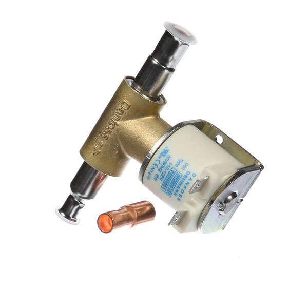 A Manitowoc Ice water solenoid valve with a brass nozzle.