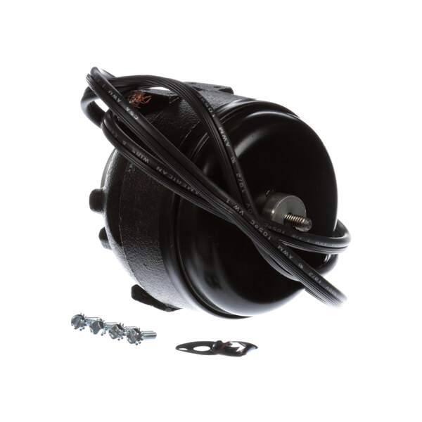 A black Ice-O-Matic fan motor with a black cord and screws.