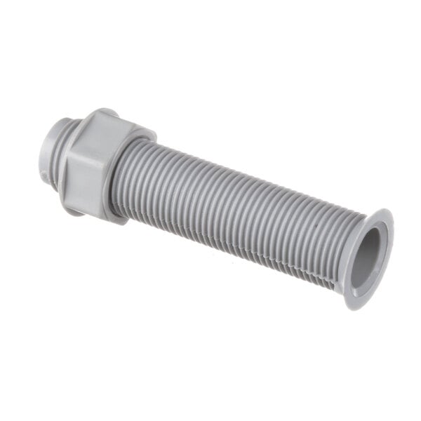A close-up of a grey Fagor Commercial drain pipe with a nut.