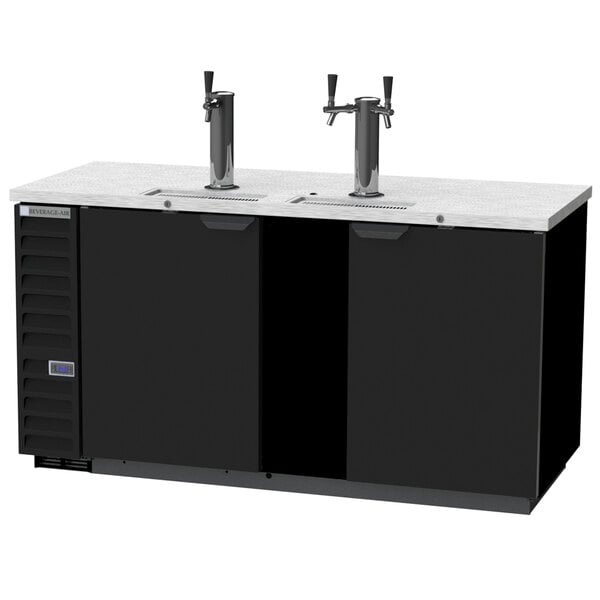 Beverage-Air DD68HC-1-B 1 Single and 1 Double Tap Kegerator Beer Dispenser - Black, (3) 1/2 Keg Capacity