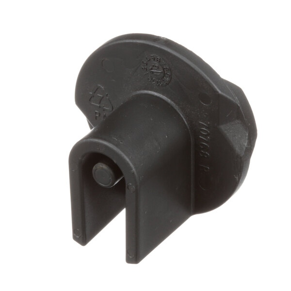 A black plastic Henny Penny Cam RH flip door connector with a hole.