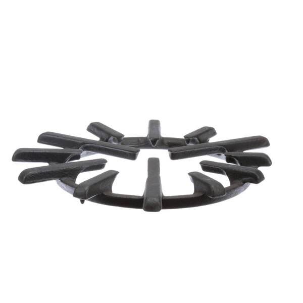 A black cast iron range top grate with six black handles.