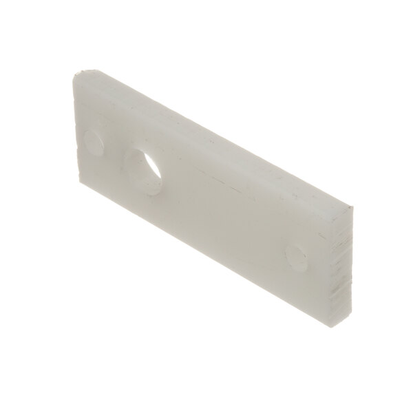 A white plastic Champion roller bracket with holes.