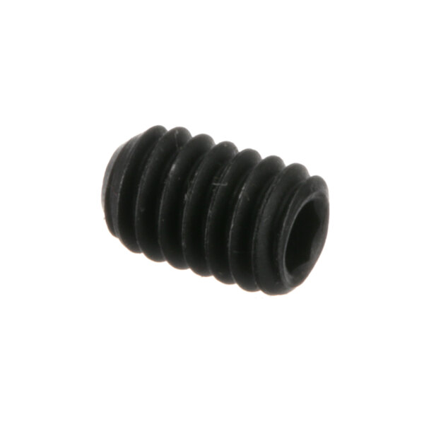 A close-up of a black Hobart set screw with a hex head.