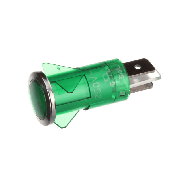 A green plastic Garland indicator lamp with a black cap.