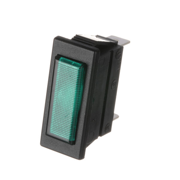 A black rectangular object with a green light.