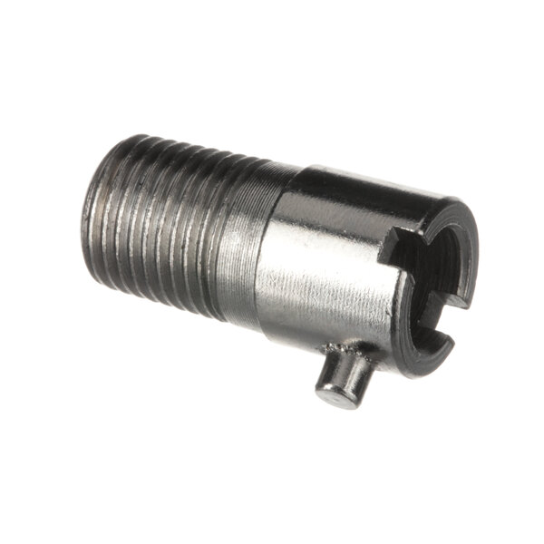 A Keating fitting adapter clip, a metal object with threads.
