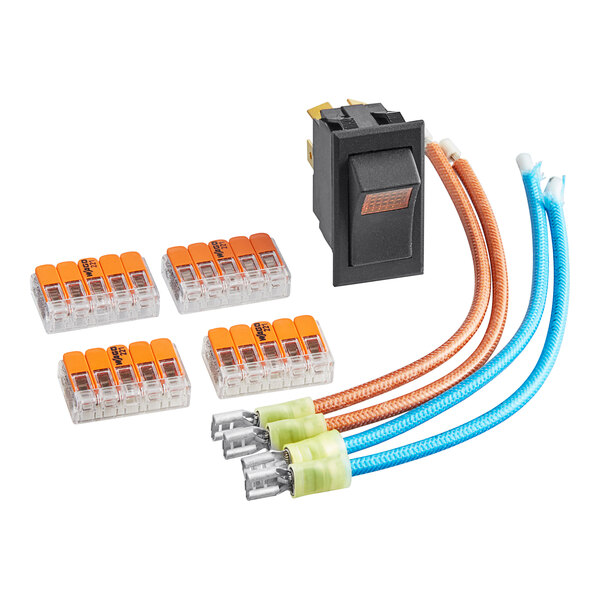 A group of electrical wires and connectors with a Cres Cor Power Switch Kit box.