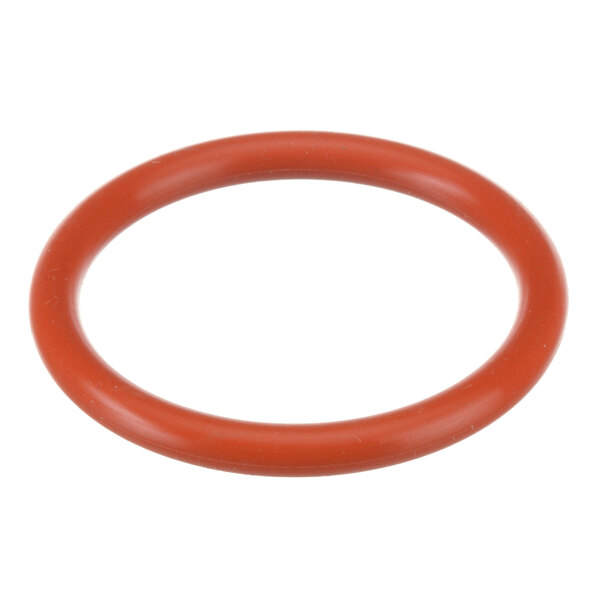 An orange rubber O-ring with a red circle on a white background.
