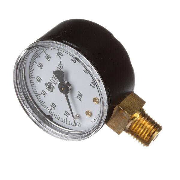 An Insinger pressure gauge with a gold plated brass nozzle.