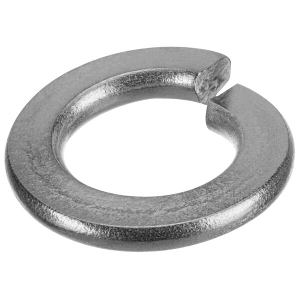 A close-up of a Vulcan lock washer, a metal ring with an open ring on it.