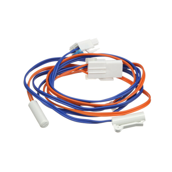 A white connector with a blue and orange wire attached to a Turbo Air Refrigeration defrost/freeze sensor.