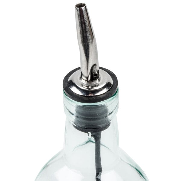 Hubert 16 oz Clear Glass Olive Oil Bottle with Stainless Steel Pourer