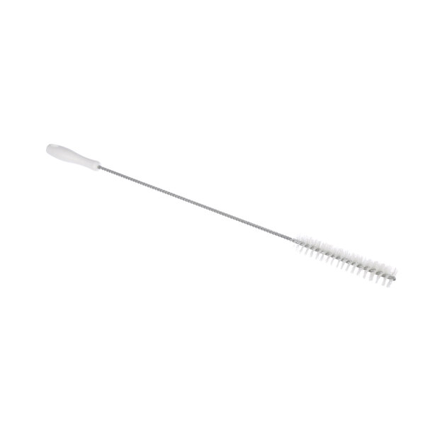 A white plastic brush with a long handle.