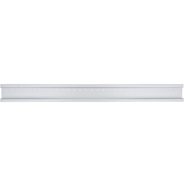A white metal wall mounting rail with holes.
