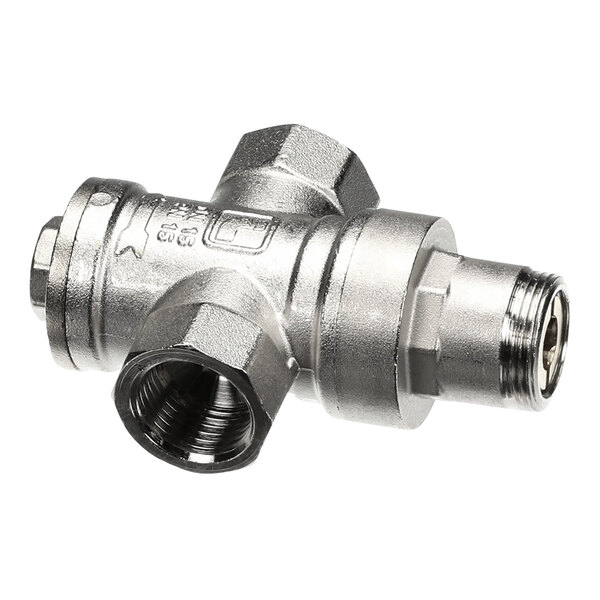 A stainless steel Convotherm pressure regulator valve with threaded connectors.