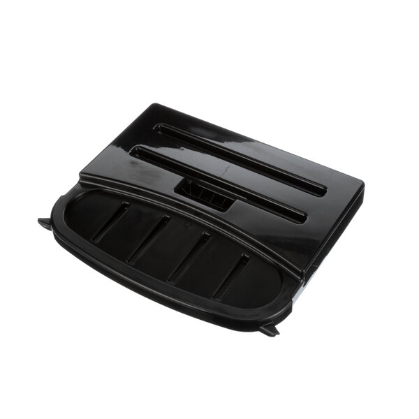 A black plastic tray with four compartments and a cover with holes.