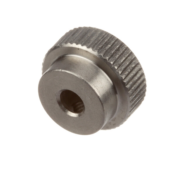 A close-up of a stainless steel Merrychef Impinger thumb nut with a threaded hole.