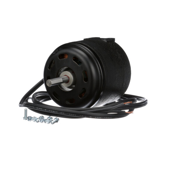 A Randell black electric motor with wires and screws.