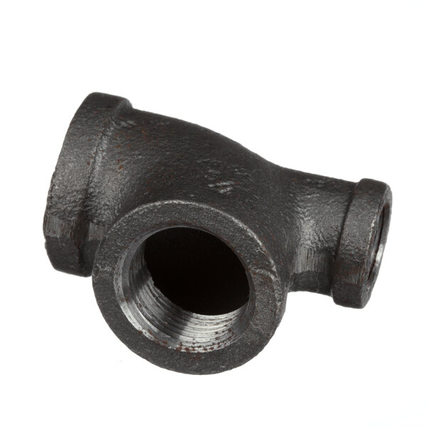 A black metal Vulcan FP-085-65 pipe fitting with a hole.