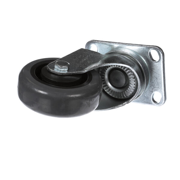 A black US Range swivel caster with a rubber wheel.