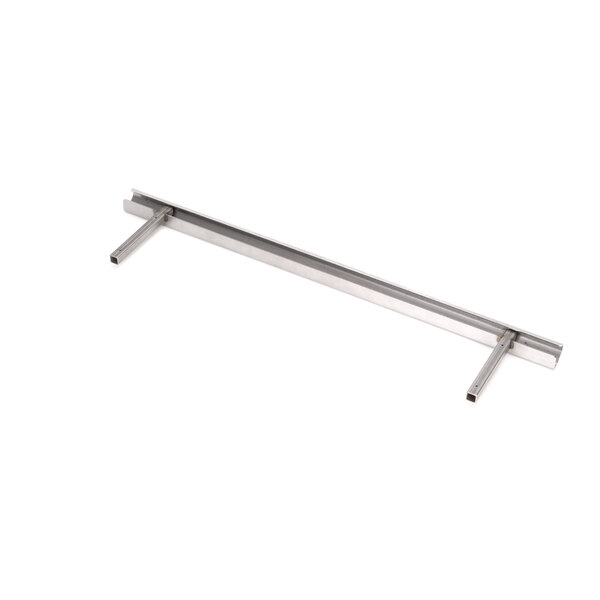 A long metal slide rail with a white background.