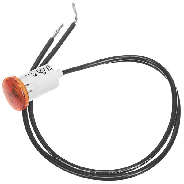 A red Vulcan pilot light on a black cable.