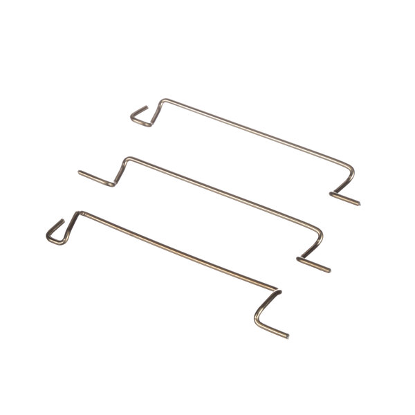A group of metal rods with several metal hooks.