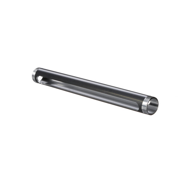A stainless steel metal tube with a black metal rod and handle.