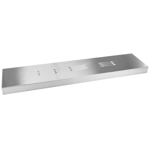 A rectangular metal kick plate with holes in it.