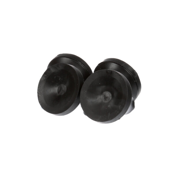 A pair of black rubber plugs.