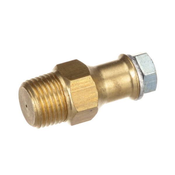 A brass nut with a threaded bolt.