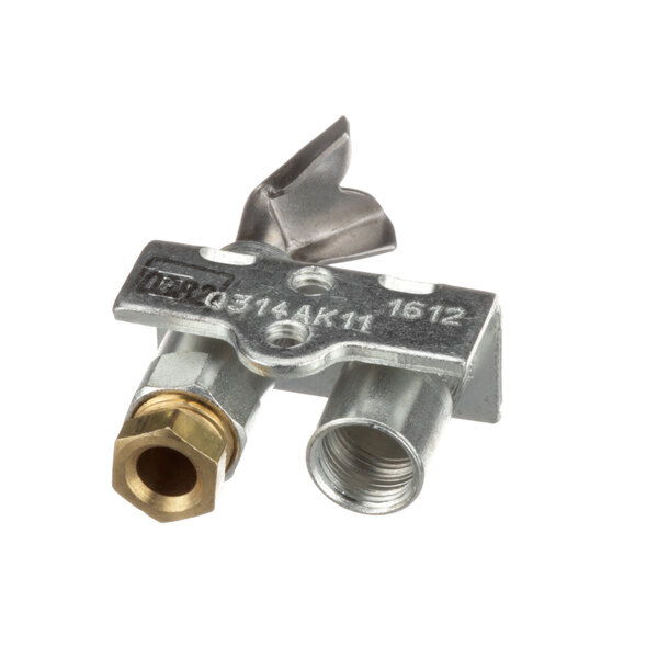 A Groen pilot burner with a metal connector and brass nut.