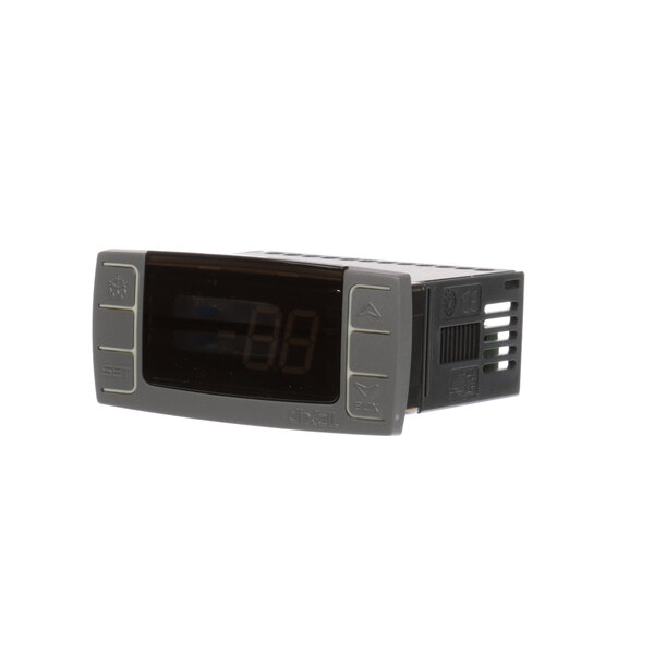 A grey digital temperature controller with a display.