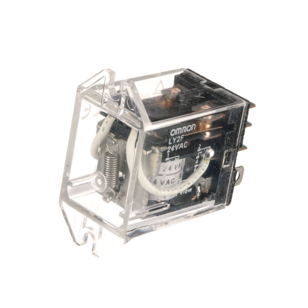 A Hoshizaki water control relay in a clear plastic box with wires.