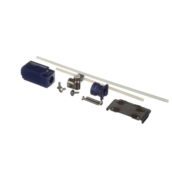 A Champion table limit switch kit with a blue plastic pipe, metal pipe, and screws.