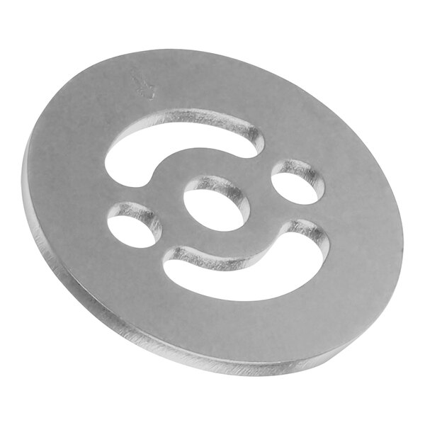 A silver Bizerba lock washer with holes.