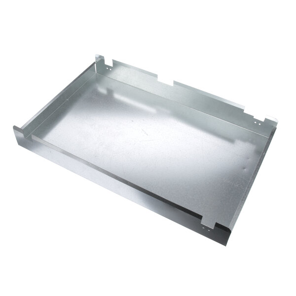 A silver metal cover with holes for a Delfield Evaporator Housing.
