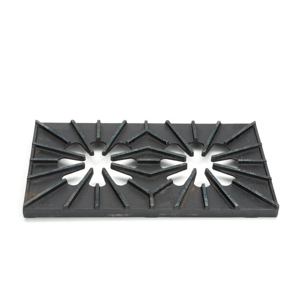 A black metal rectangular Montague top grate with four holes.