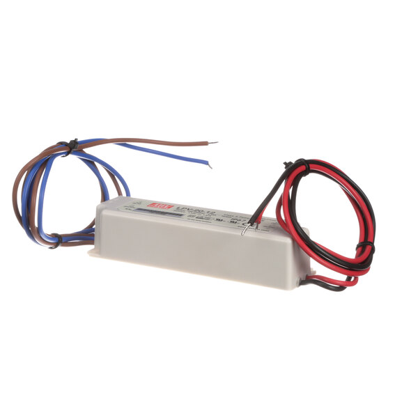 A white rectangular Low Temp Industries LED driver with a red and white label.