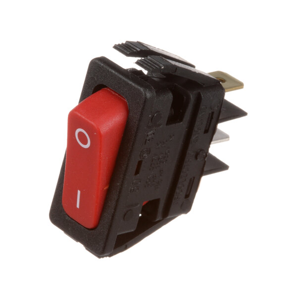 A red and black Delfield Arcolectric rocker switch with white text.